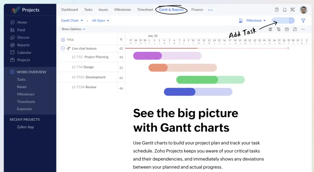 Zoho Projects for project management